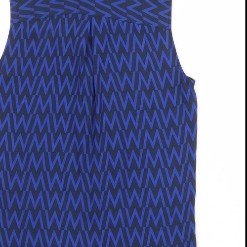 Marks and Spencer Womens Blue Geometric Polyester Basic Blouse Size 12 Round Neck
