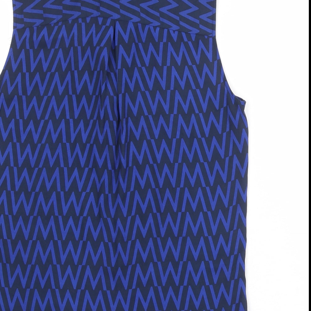 Marks and Spencer Womens Blue Geometric Polyester Basic Blouse Size 12 Round Neck