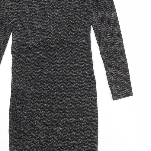 Blue Vanilla Womens Black Geometric Nylon Wrap Dress Size 10 V-Neck Tie