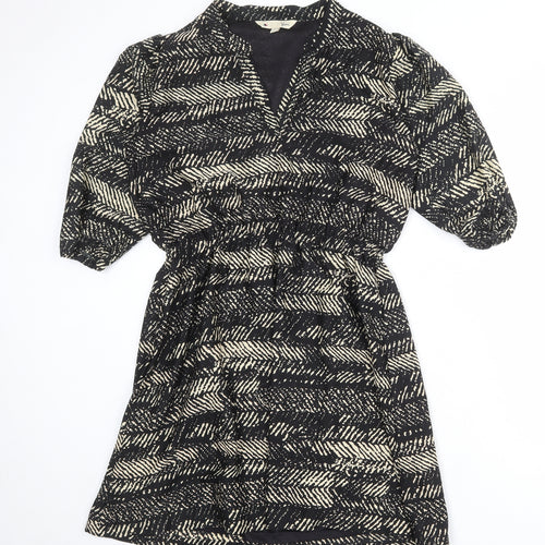 Yumi Womens Black Geometric Polyester A-Line Size 16 V-Neck