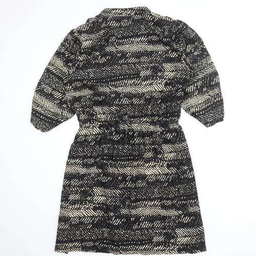 Yumi Womens Black Geometric Polyester A-Line Size 16 V-Neck