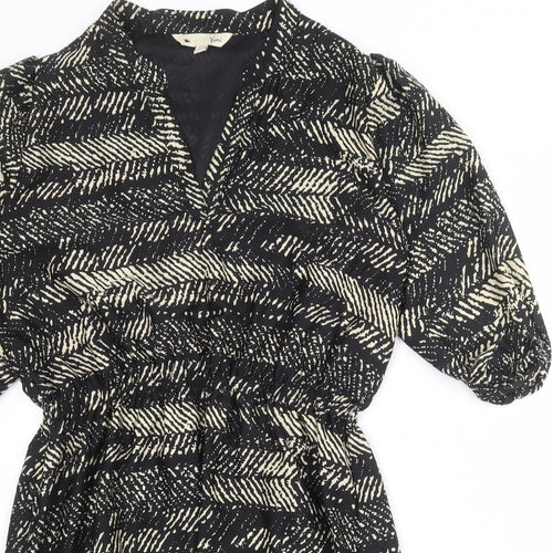 Yumi Womens Black Geometric Polyester A-Line Size 16 V-Neck