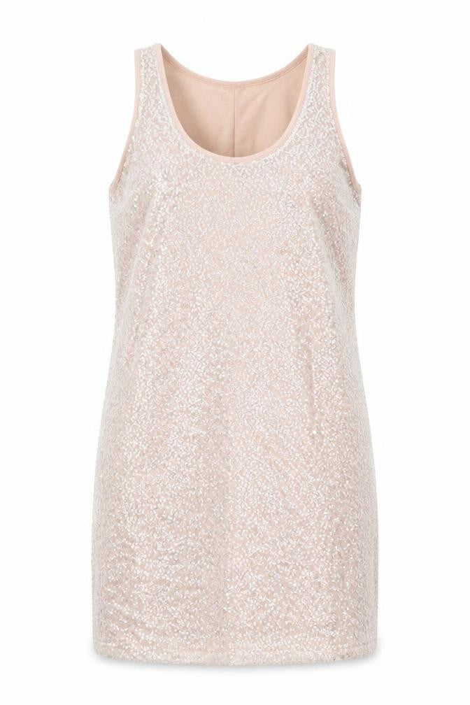 Front view of Zara women’s pink polyester tank dress, size M, round neck pullover