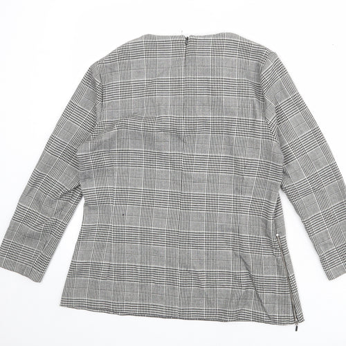 NEXT Womens Grey Plaid Polyester Basic Blouse Size 14 Round Neck