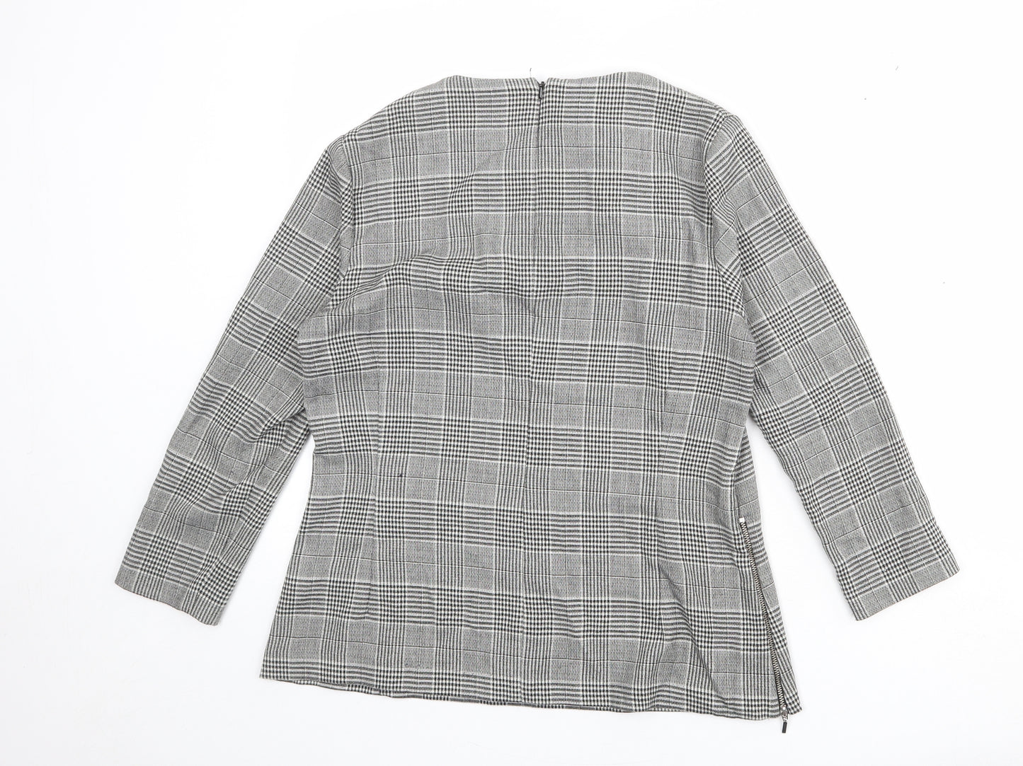 NEXT Womens Grey Plaid Polyester Basic Blouse Size 14 Round Neck
