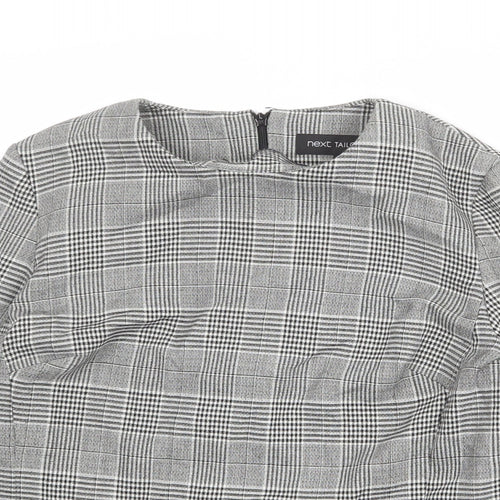 NEXT Womens Grey Plaid Polyester Basic Blouse Size 14 Round Neck