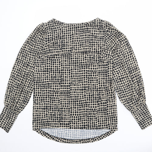 NEXT Womens Beige Geometric Polyester Basic Blouse Size 8 Boat Neck