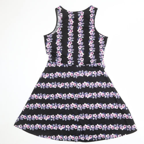 H&M Womens Black Floral Polyester Fit & Flare Size M Boat Neck Pullover
