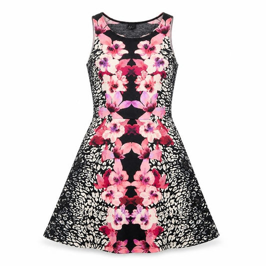 Front view of H&M women’s multicoloured floral polyester fit & flare, size M, round neck pullover
