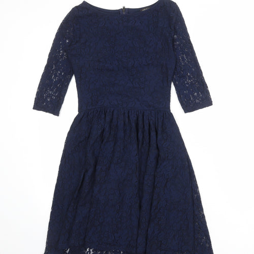River Island Womens Blue Polyester Fit & Flare Size 6 Boat Neck Zip