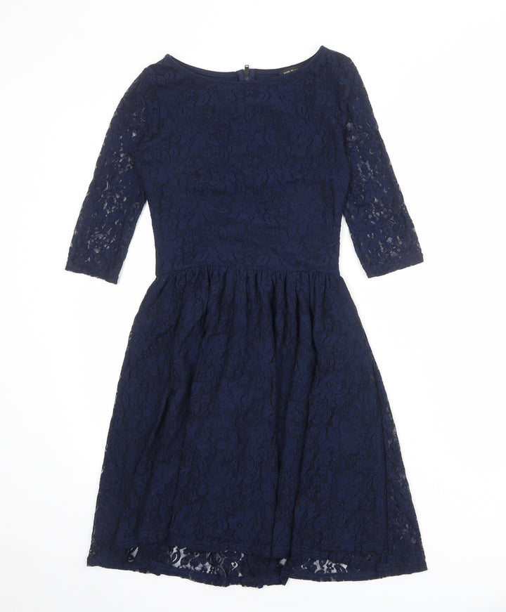River Island Womens Blue Polyester Fit & Flare Size 6 Boat Neck Zip