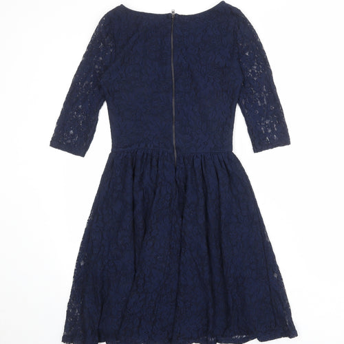 River Island Womens Blue Polyester Fit & Flare Size 6 Boat Neck Zip