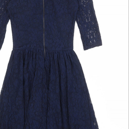 River Island Womens Blue Polyester Fit & Flare Size 6 Boat Neck Zip