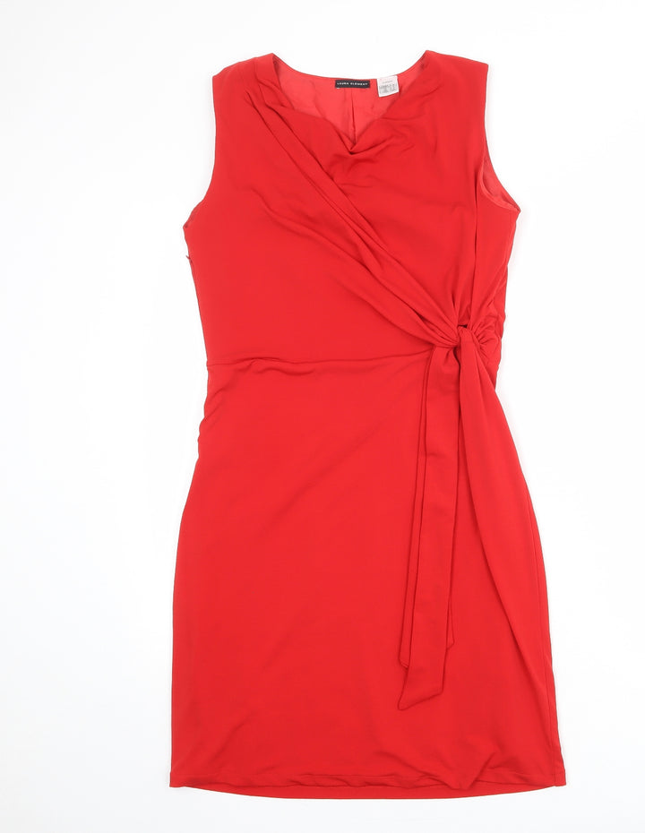 Laura Clement Womens Red Polyester Shift Size 10 Cowl Neck Zip - Front Detail