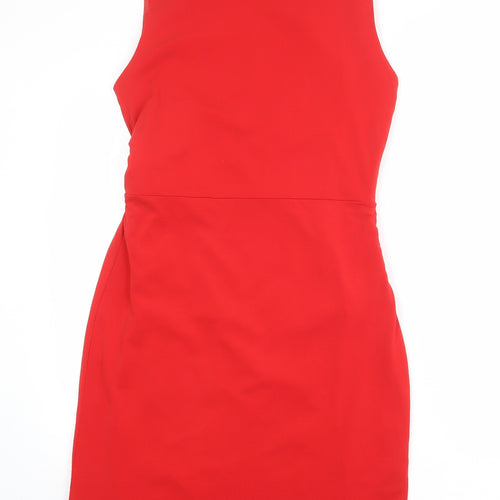 Laura Clement Womens Red Polyester Shift Size 10 Cowl Neck Zip - Front Detail