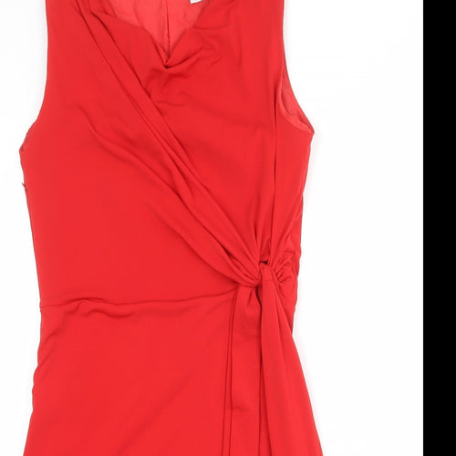 Laura Clement Womens Red Polyester Shift Size 10 Cowl Neck Zip - Front Detail