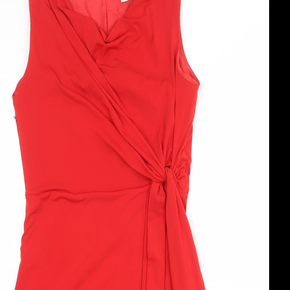 Laura Clement Womens Red Polyester Shift Size 10 Cowl Neck Zip - Front Detail