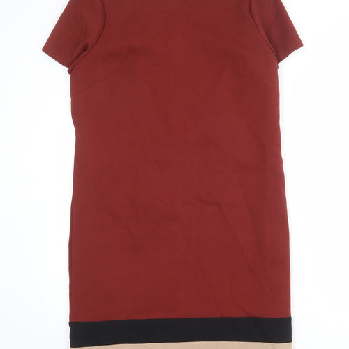 marks Womens Red Colourblock Polyester Sheath Size 14 Boat Neck Zip