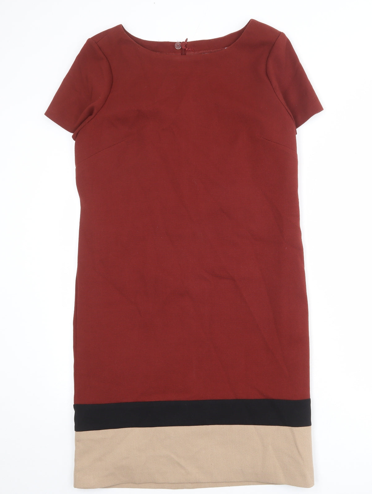 marks Womens Red Colourblock Polyester Sheath Size 14 Boat Neck Zip