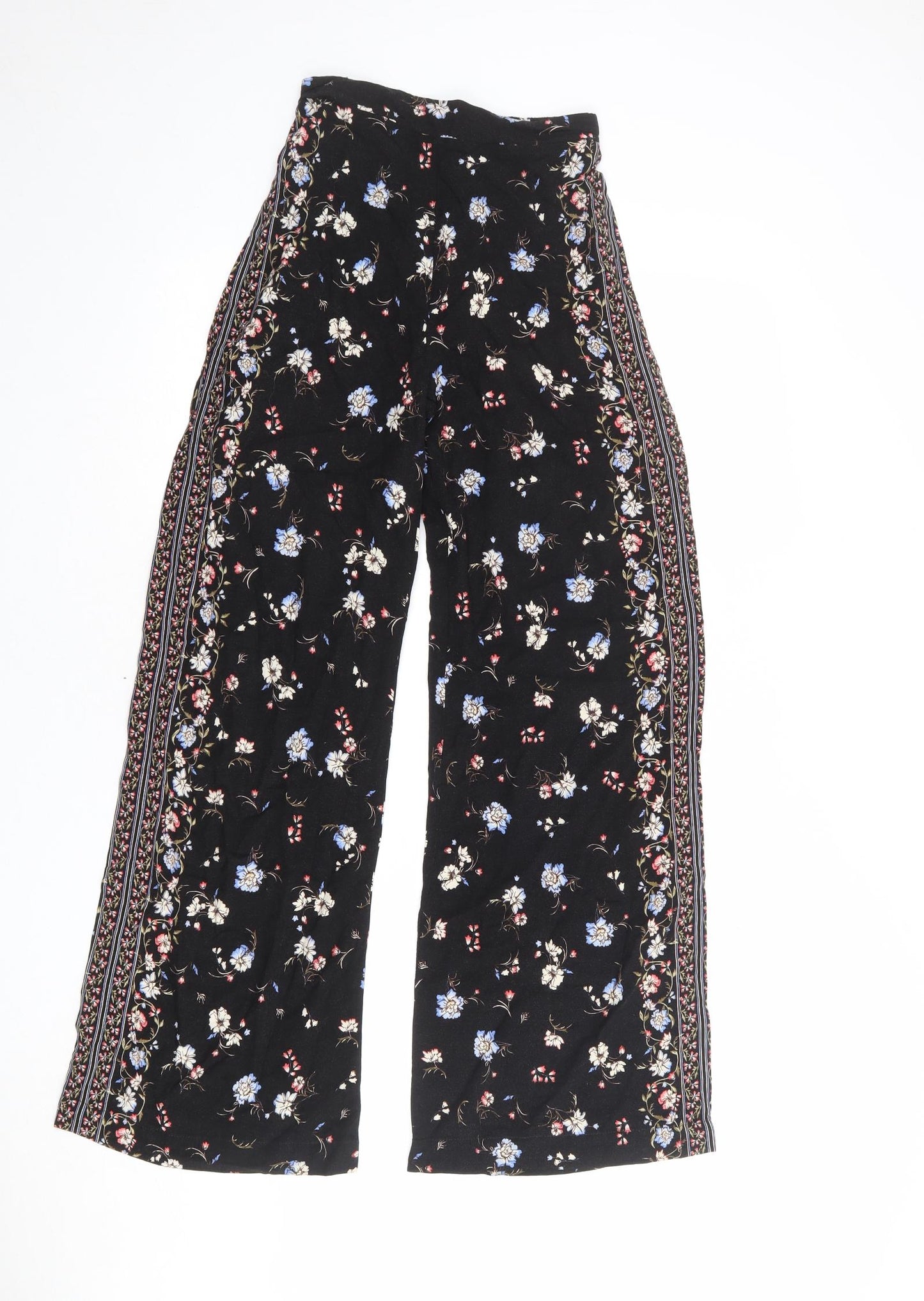 New Look Womens Black Floral Viscose Trousers Size 6 L30 in Regular