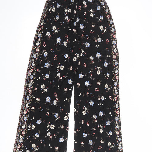 New Look Womens Black Floral Viscose Trousers Size 6 L30 in Regular