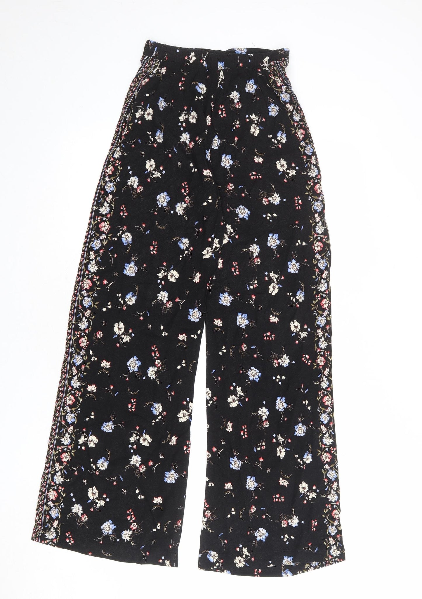New Look Womens Black Floral Viscose Trousers Size 6 L30 in Regular