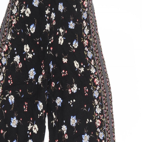 New Look Womens Black Floral Viscose Trousers Size 6 L30 in Regular