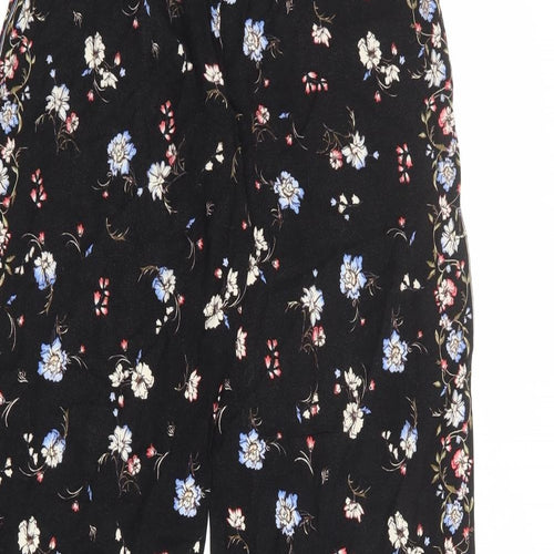 New Look Womens Black Floral Viscose Trousers Size 6 L30 in Regular