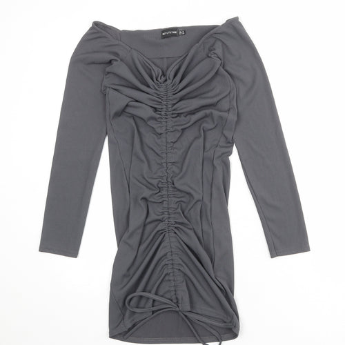 PRETTYLITTLETHING Womens Grey Polyester Bodycon Size 12 V-Neck Pullover