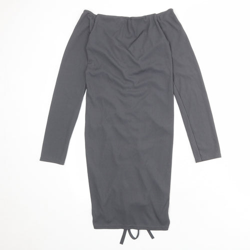 PRETTYLITTLETHING Womens Grey Polyester Bodycon Size 12 V-Neck Pullover