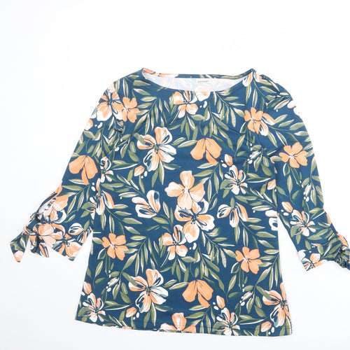Damart Womens Blue Floral Polyester Basic Blouse Size 10 Boat Neck