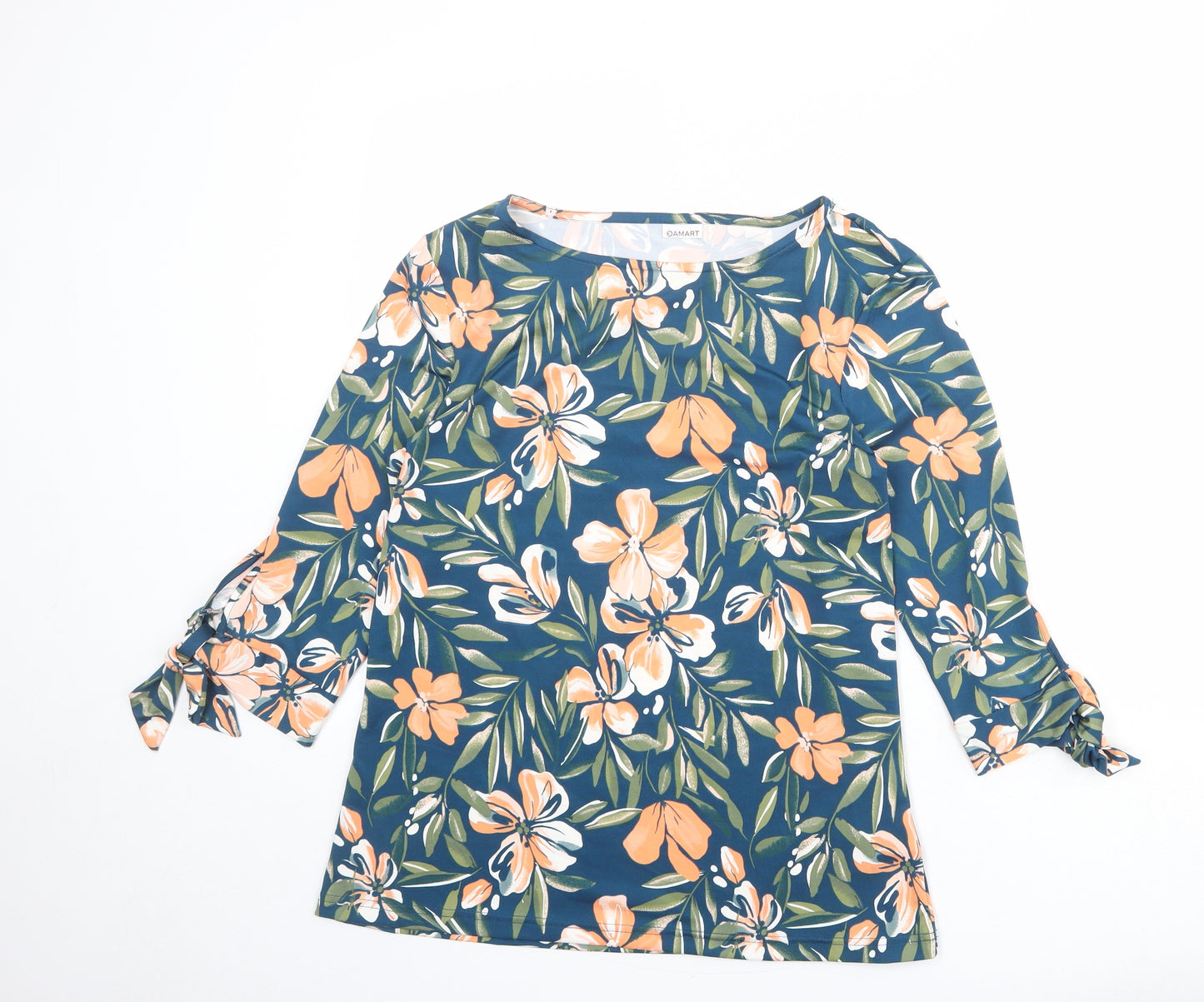 Damart Womens Blue Floral Polyester Basic Blouse Size 10 Boat Neck