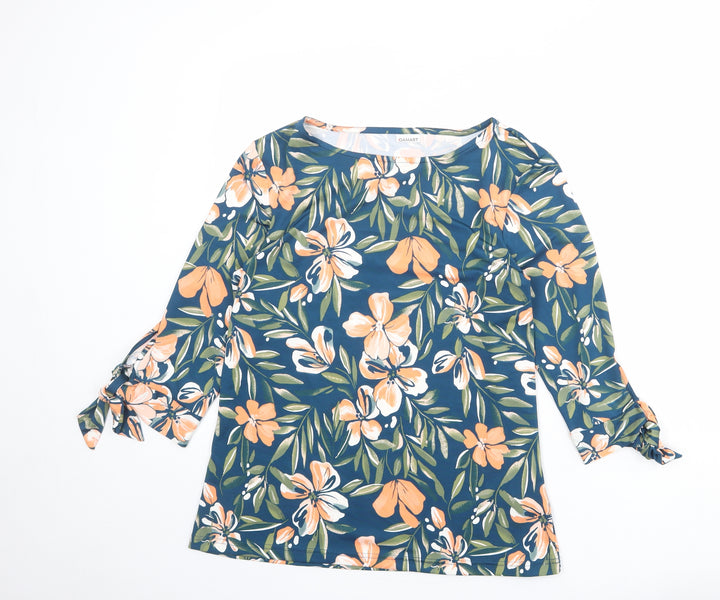 Damart Womens Blue Floral Polyester Basic Blouse Size 10 Boat Neck