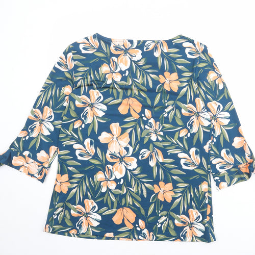 Damart Womens Blue Floral Polyester Basic Blouse Size 10 Boat Neck