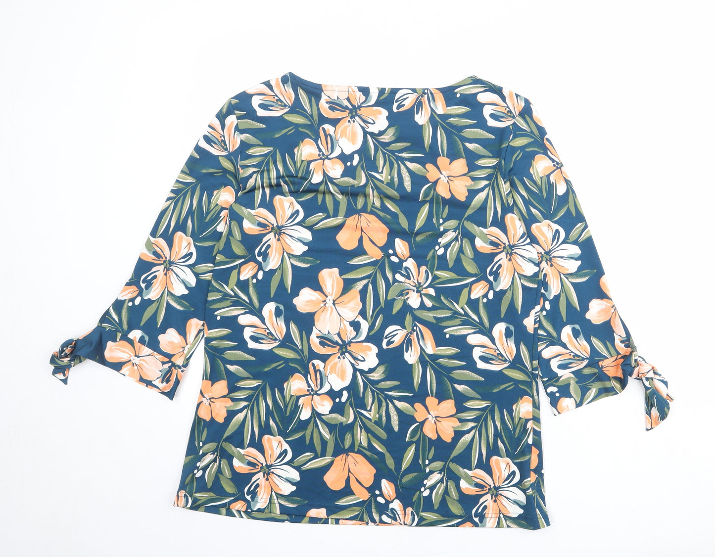 Damart Womens Blue Floral Polyester Basic Blouse Size 10 Boat Neck