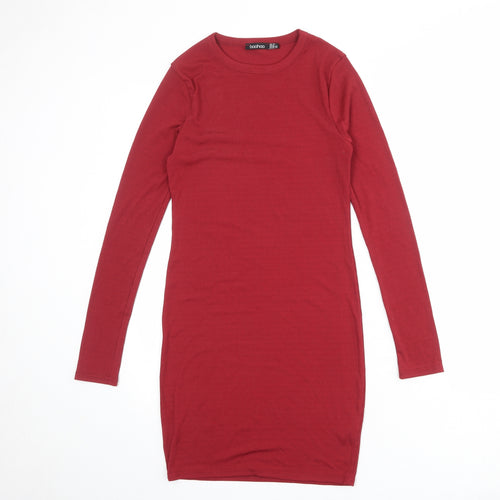 Boohoo Womens Red Polyester Bodycon Size 10 Crew Neck Pullover