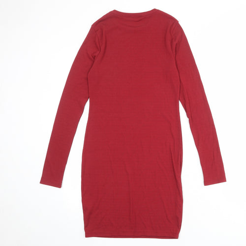 Boohoo Womens Red Polyester Bodycon Size 10 Crew Neck Pullover
