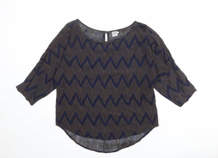 Saint Tropez Clothing Womens Blue Geometric Viscose Basic Blouse Size XS Boat Neck
