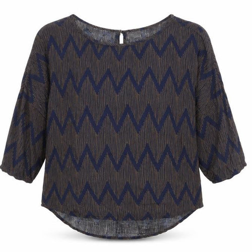 Saint Tropez Clothing Womens Blue Geometric Viscose Basic Blouse Size XS Boat Neck