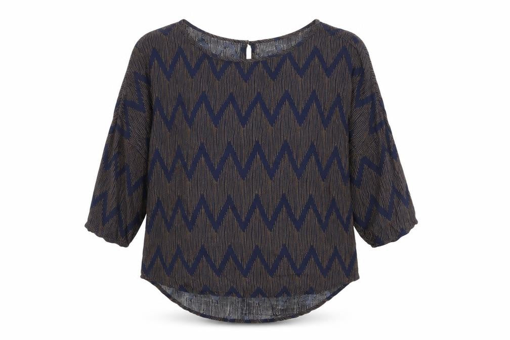 Saint Tropez Clothing Womens Blue Geometric Viscose Basic Blouse Size XS Boat Neck