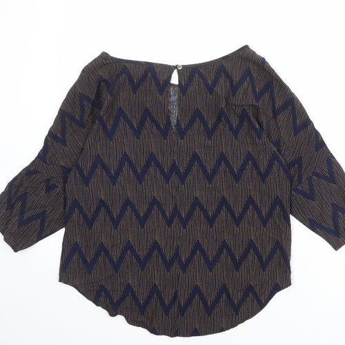 Saint Tropez Clothing Womens Blue Geometric Viscose Basic Blouse Size XS Boat Neck