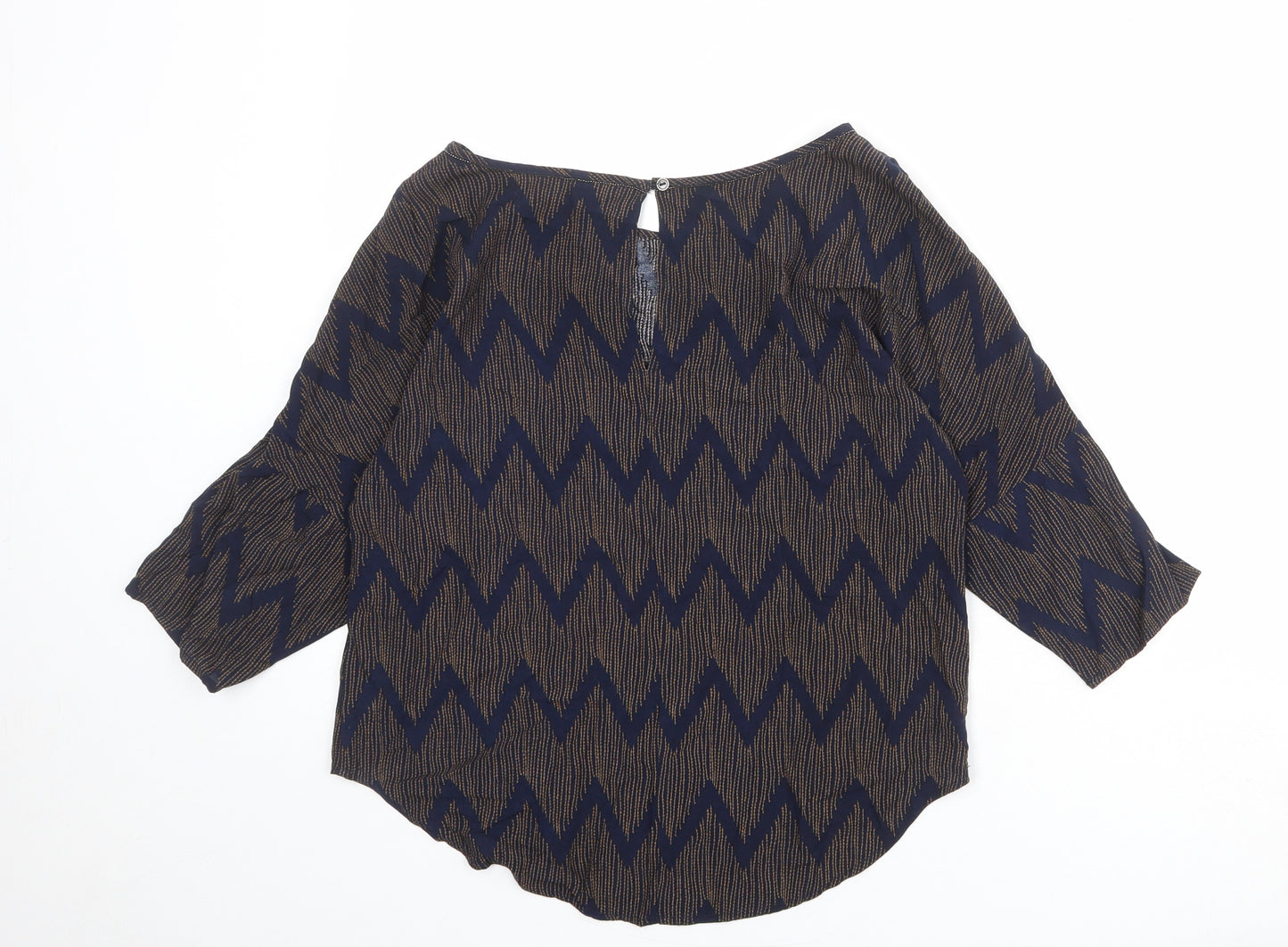 Saint Tropez Clothing Womens Blue Geometric Viscose Basic Blouse Size XS Boat Neck