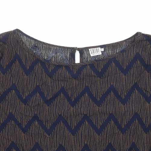 Saint Tropez Clothing Womens Blue Geometric Viscose Basic Blouse Size XS Boat Neck