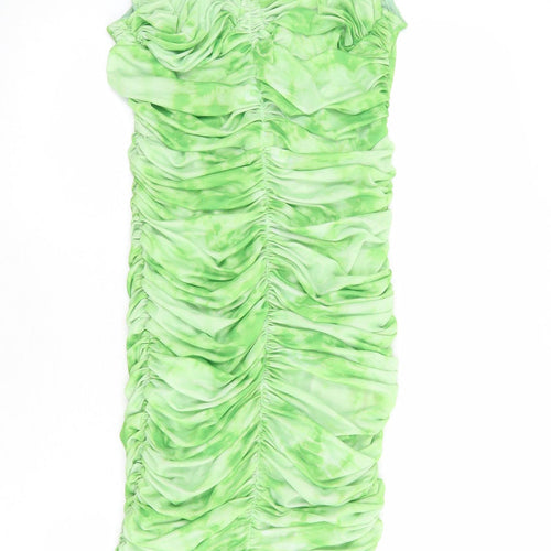 PRETTYLITTLETHING Womens Green Tie Dye Polyester Bodycon Size 12 Square Neck Zip