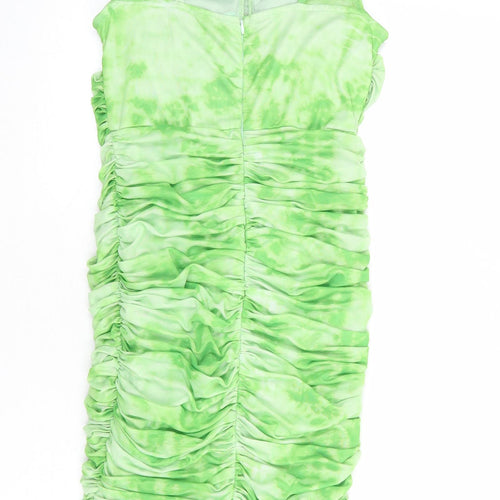 PRETTYLITTLETHING Womens Green Tie Dye Polyester Bodycon Size 12 Square Neck Zip