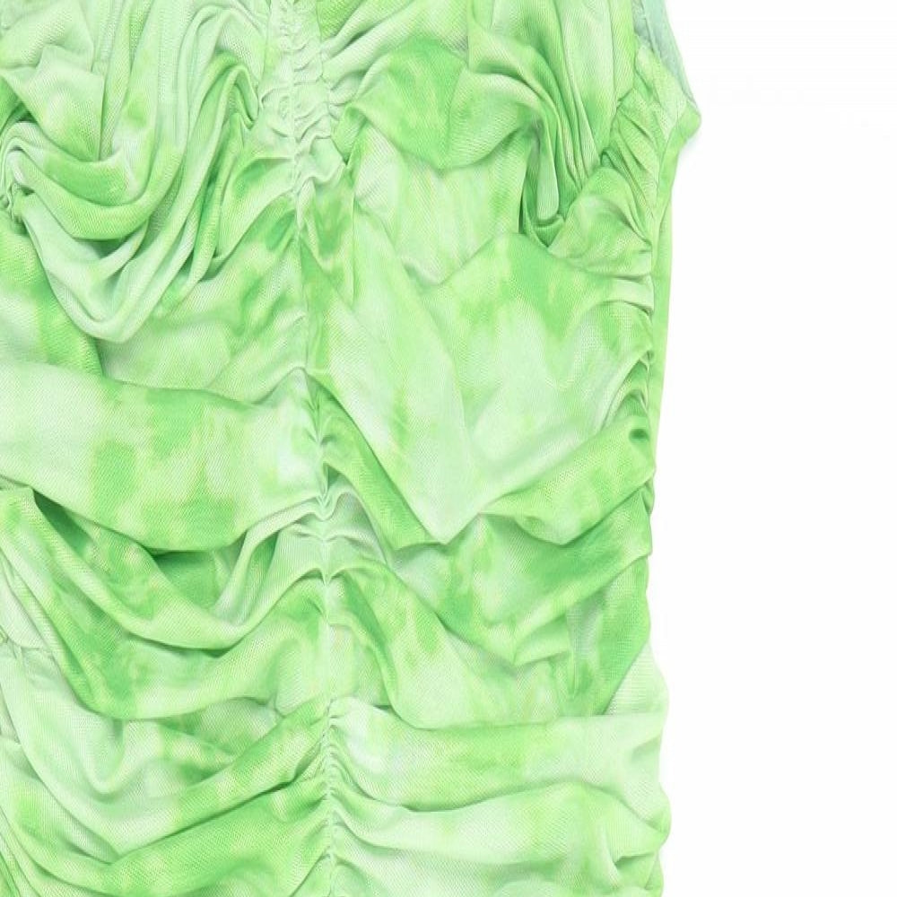 PRETTYLITTLETHING Womens Green Tie Dye Polyester Bodycon Size 12 Square Neck Zip