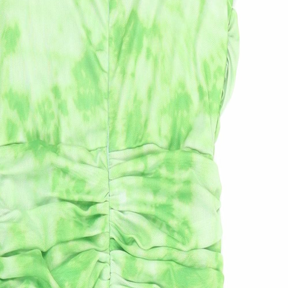 PRETTYLITTLETHING Womens Green Tie Dye Polyester Bodycon Size 12 Square Neck Zip