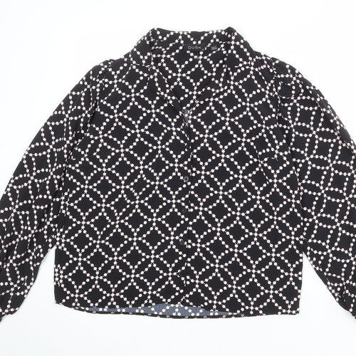 dusk Womens Black Geometric Polyester Basic Blouse Size 12 Collared
