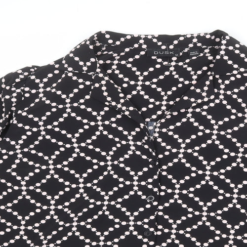 dusk Womens Black Geometric Polyester Basic Blouse Size 12 Collared