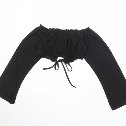 Boohoo Womens Black Polyester Cropped Blouse Size 12 Off the Shoulder - Tie Front Detail